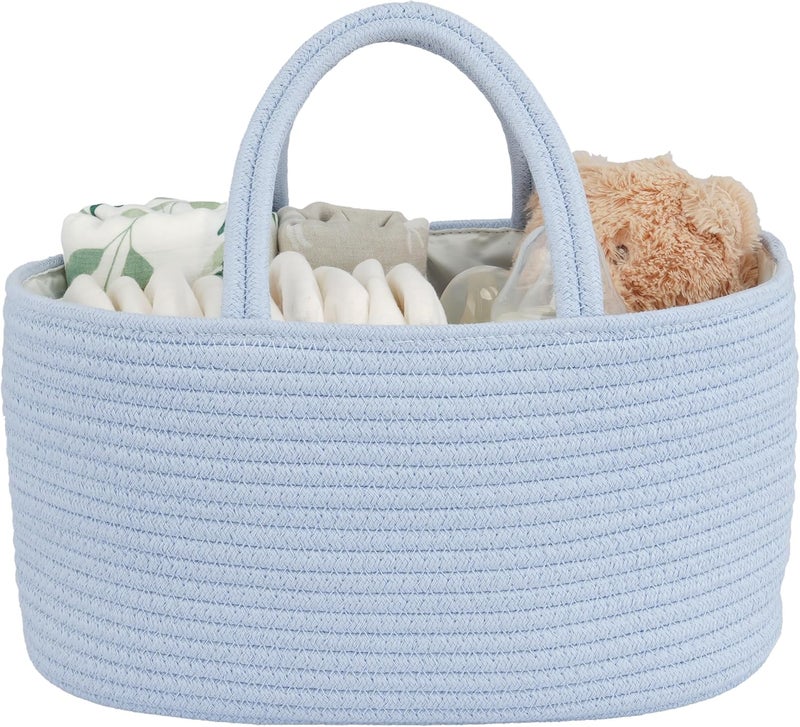 JUNBOLE Diaper Caddy Organizer Cotton Rope Baby Basket Nursery Storage and Portable Tote Bag for Car Ideal Baby Shower Gifts and Registry Must-Have for Newborn Essentials blue - Image 1